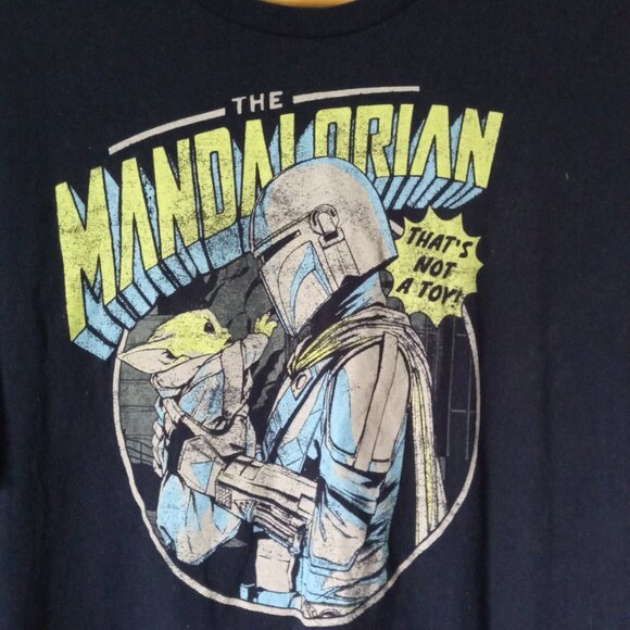 Star Wars The Mandalorian with the Baby Grogu Navy Blue Short Sleeve Tee - Picture 2 of 4